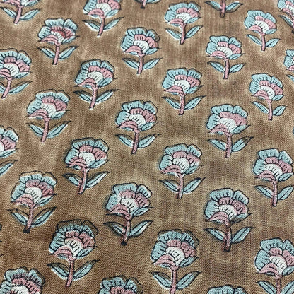 Andrea Floral Block Print  Linen Fabric