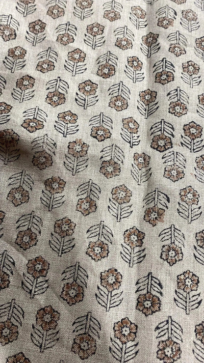 Neva Block Print Handloom Linen Fabricic
