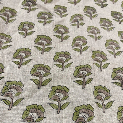 Andrea Floral Block Print  Linen Fabric