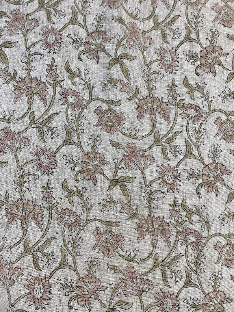 Garden Hand Block Printed Linen Fabric