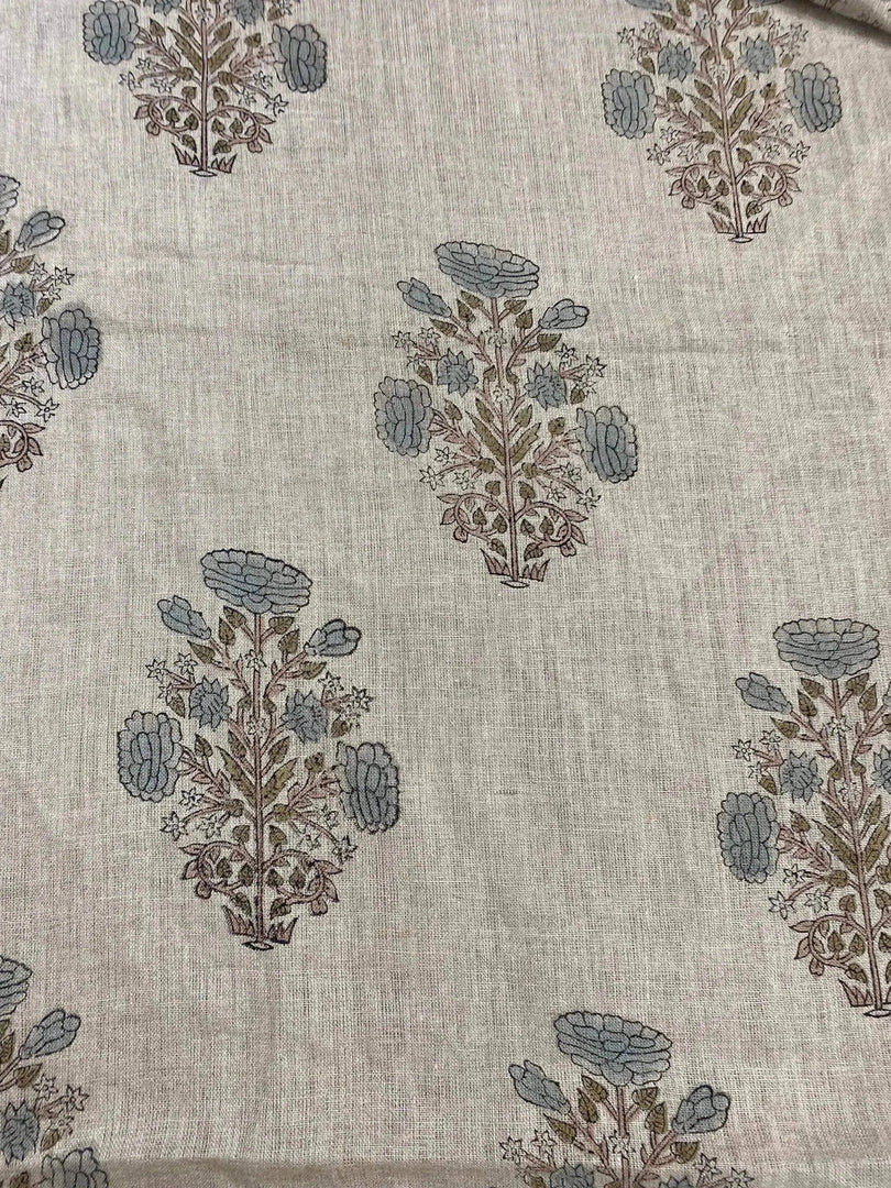 Fernelle Block Print Handloom Linen Fabric