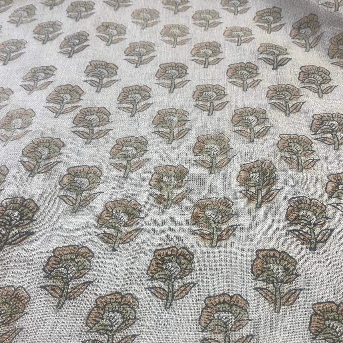 Andrea Floral Block Print  Linen Fabric