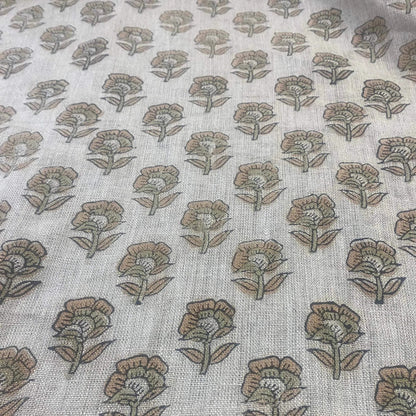 Andrea Floral Block Print  Linen Fabric