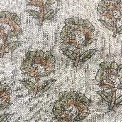Andrea Floral Block Print  Linen Fabric