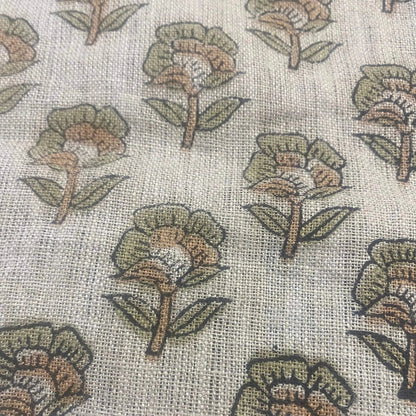 Andrea Floral Block Print  Linen Fabric