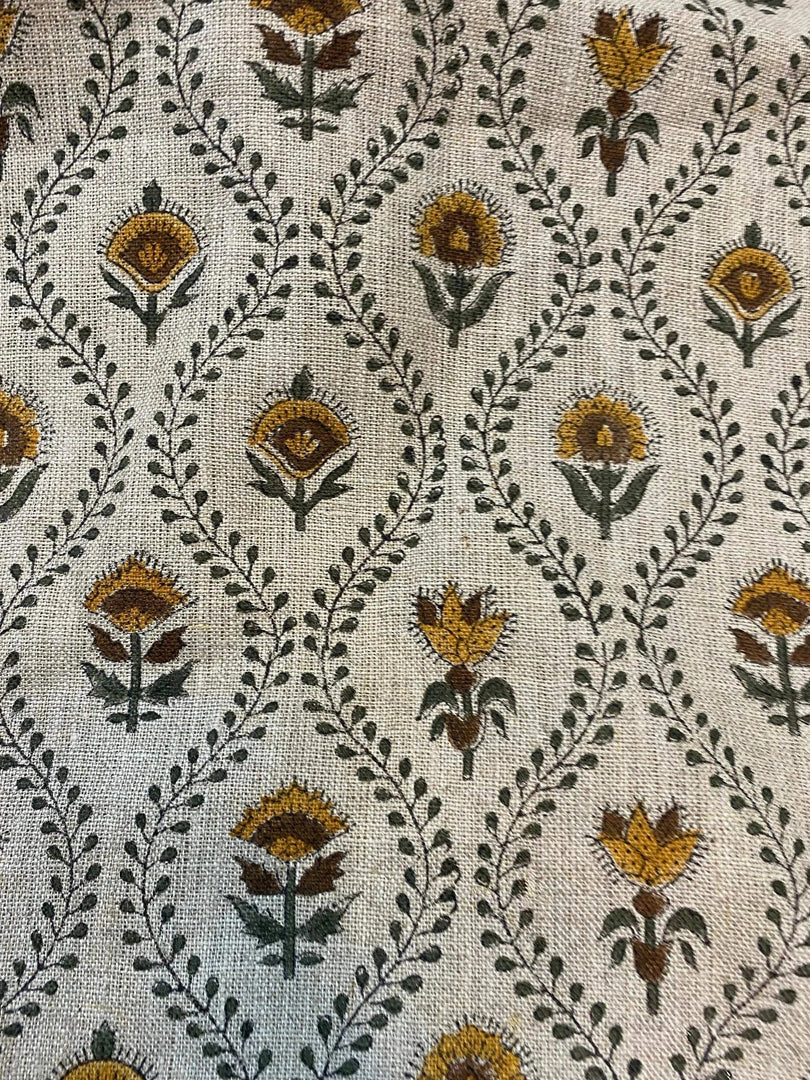 Penthia Block Print Handloom Linen Fabric