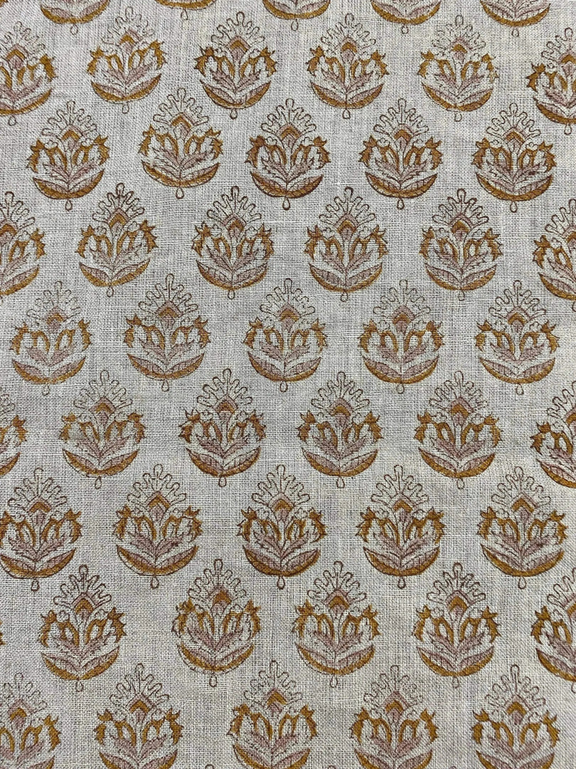 Bramble Block Print Handloom Linen Fabric
