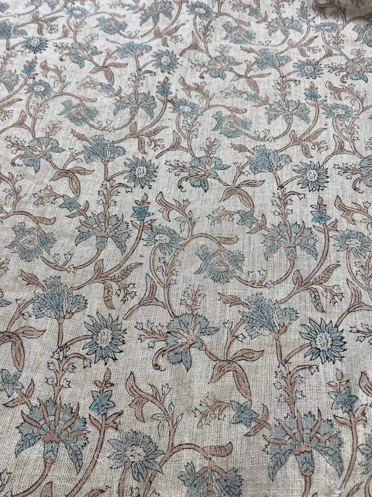 Linen fabric, Fabric by yard, Hand printed fabric, Block Print Fabric, Indian Fabric