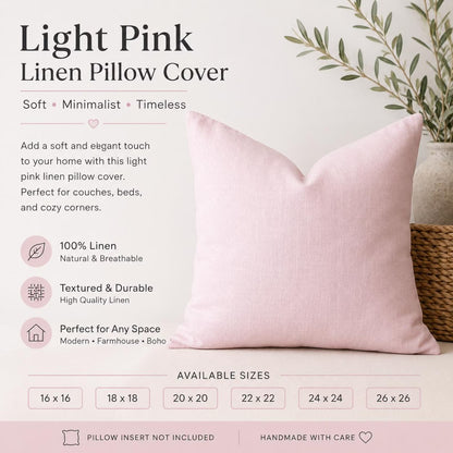 Anor Light Pink  Solid Linen Pillow Cover
