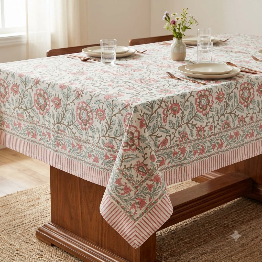 Nexoa Dusty Rose Cotton Tablecloth - Two Border