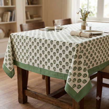 Rotceh Olive Green Cotton Tablecloth - Single Border