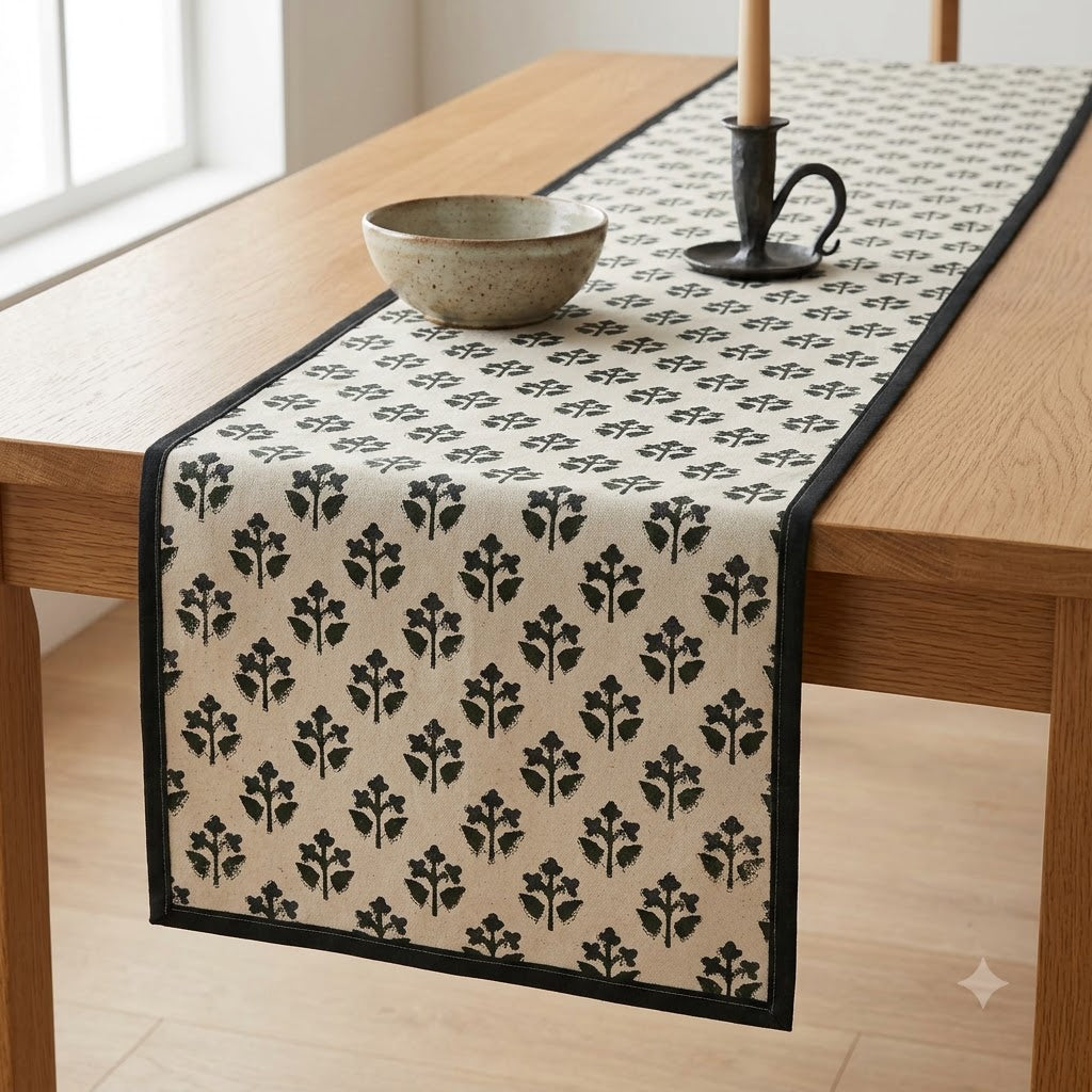 Nevle Black Cotton Table Runner