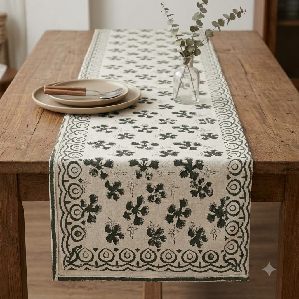 Olra Jet Black Cotton Table Runner