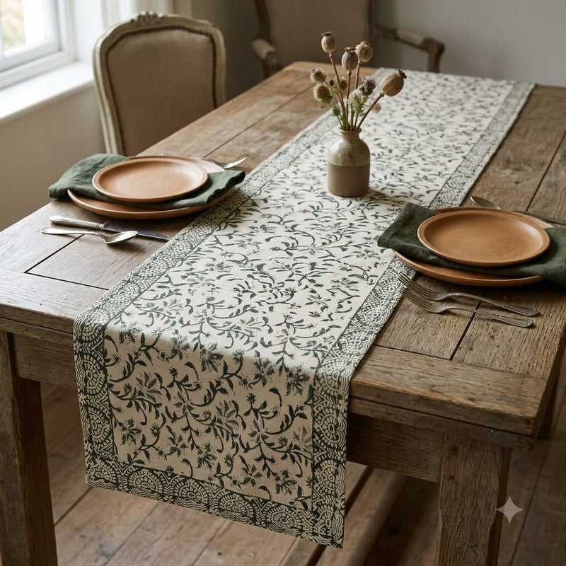 Aroil Olive Cotton Table Runner