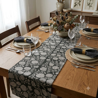 Aleva Silver Cotton Table Runner