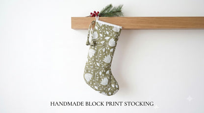 Olive Lotus Print Christmas Stocking