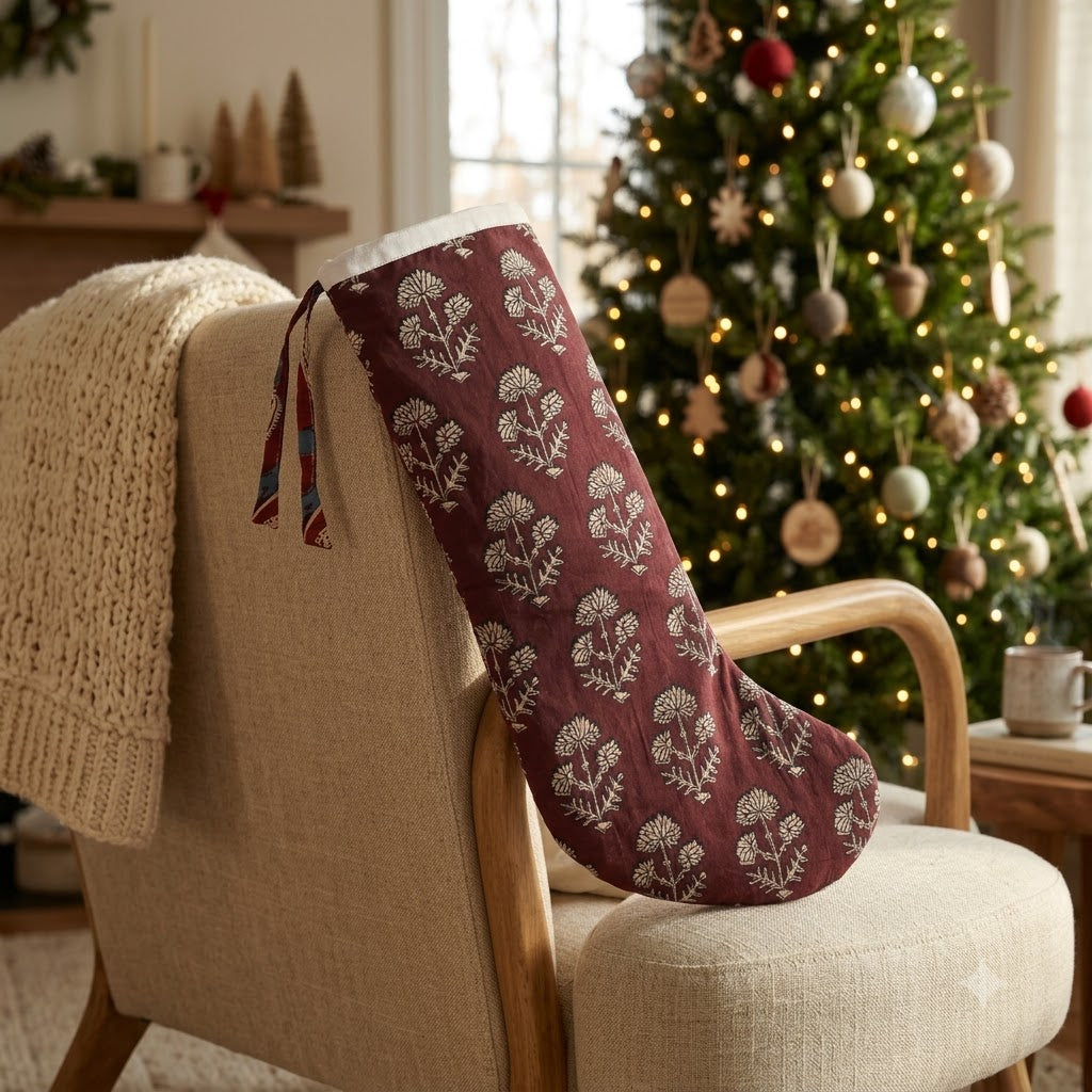 Burgundy Cypress Floral Stocking