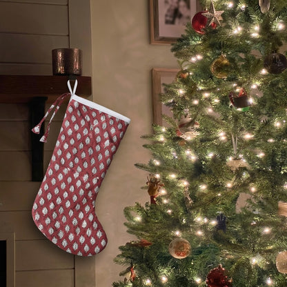 Ivory Leaf Crimson Festive Stocking