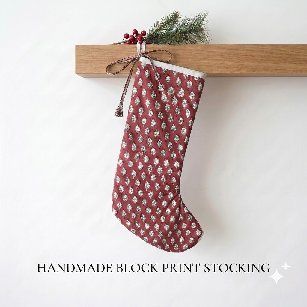 Ivory Leaf Crimson Festive Stocking