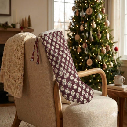 Burgundy Scallop Motif Cotton Stocking