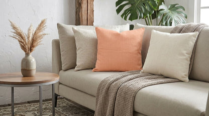 Mara Peach Solid  Linen  Pillow Cover