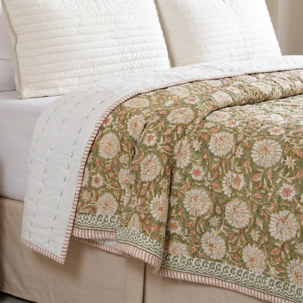 Gavin Floral Hand Block Printed Quilt
