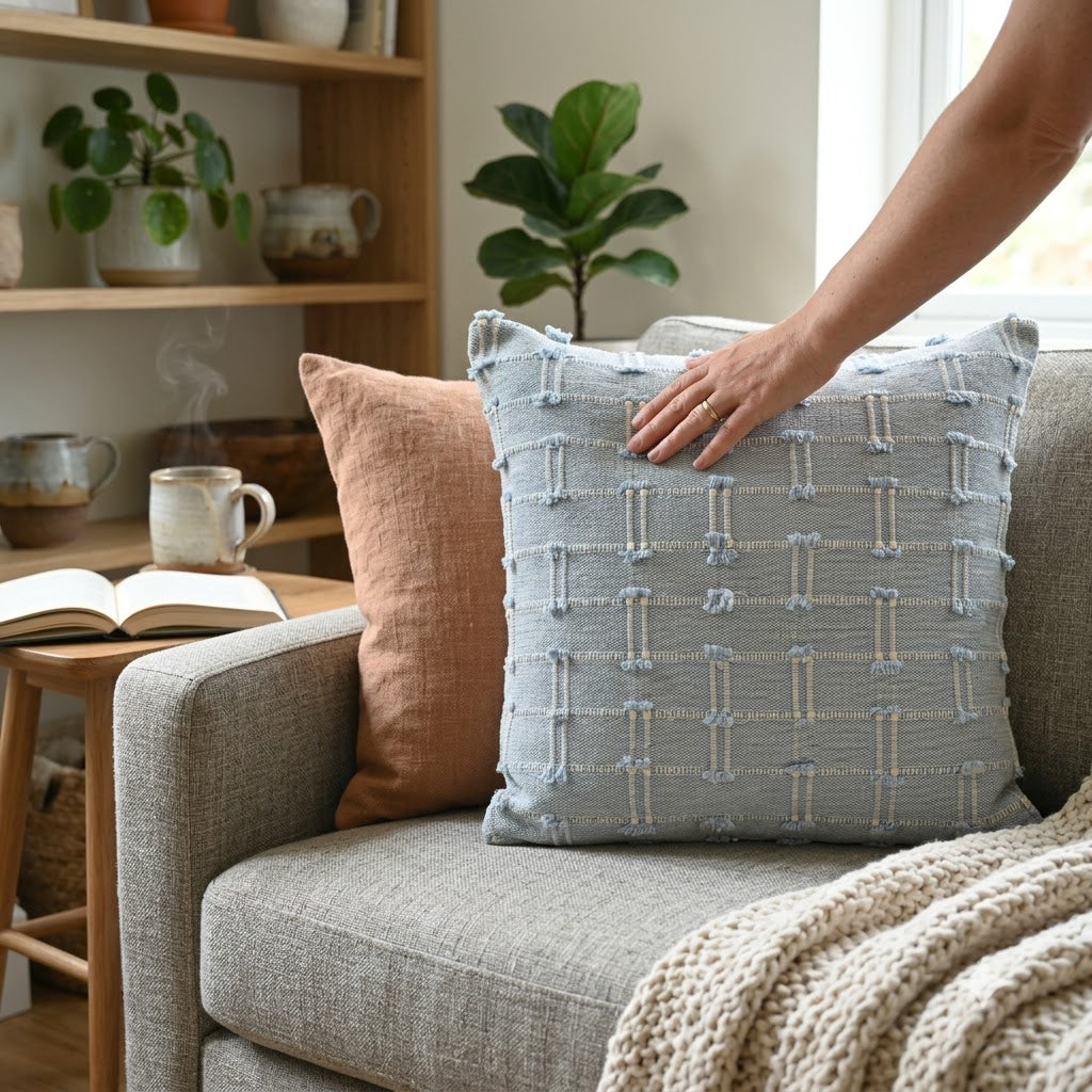 Reid Blue Fringe Cushion Cover