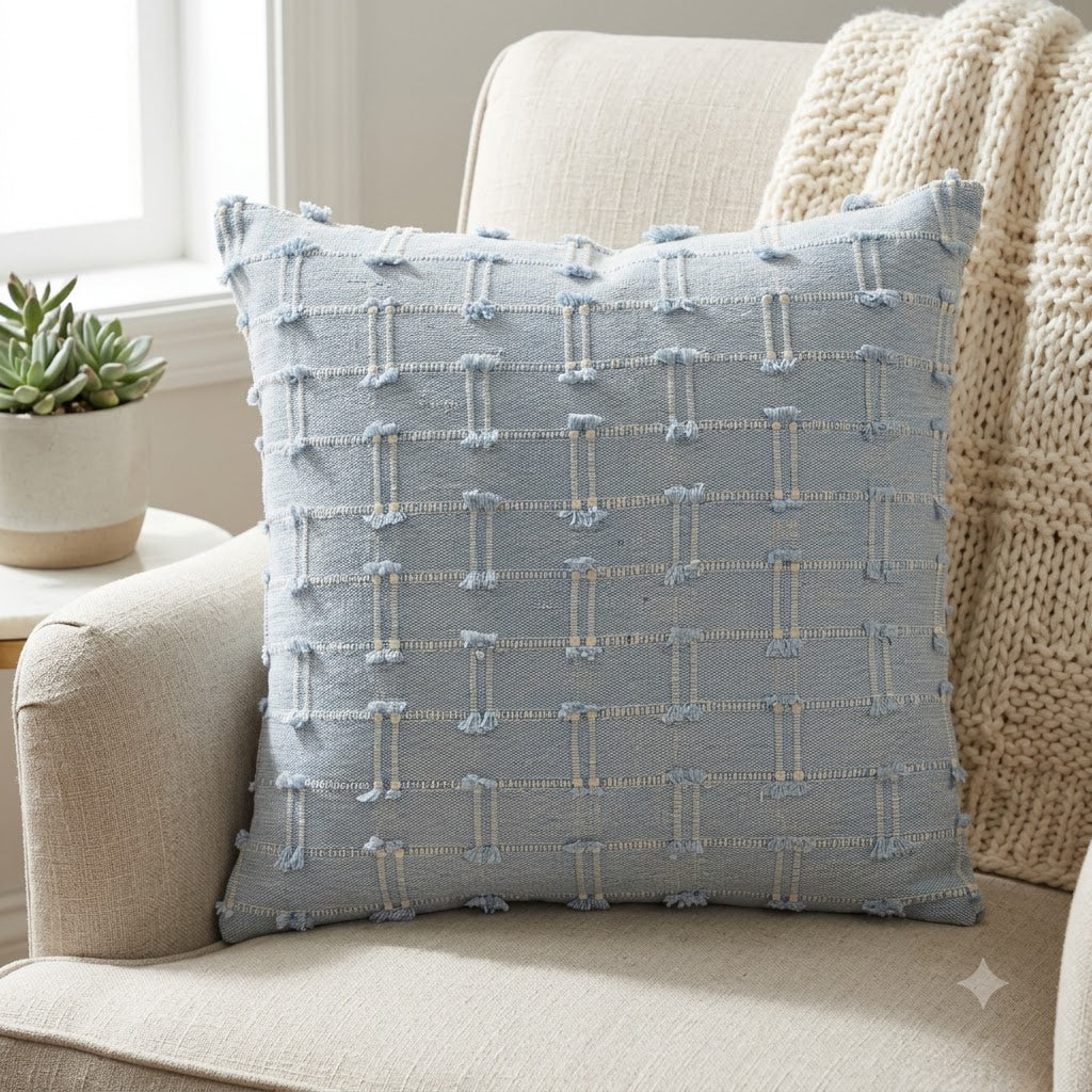Reid Blue Fringe Cushion Cover