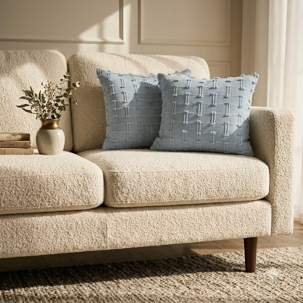 Reid Blue Fringe Cushion Cover
