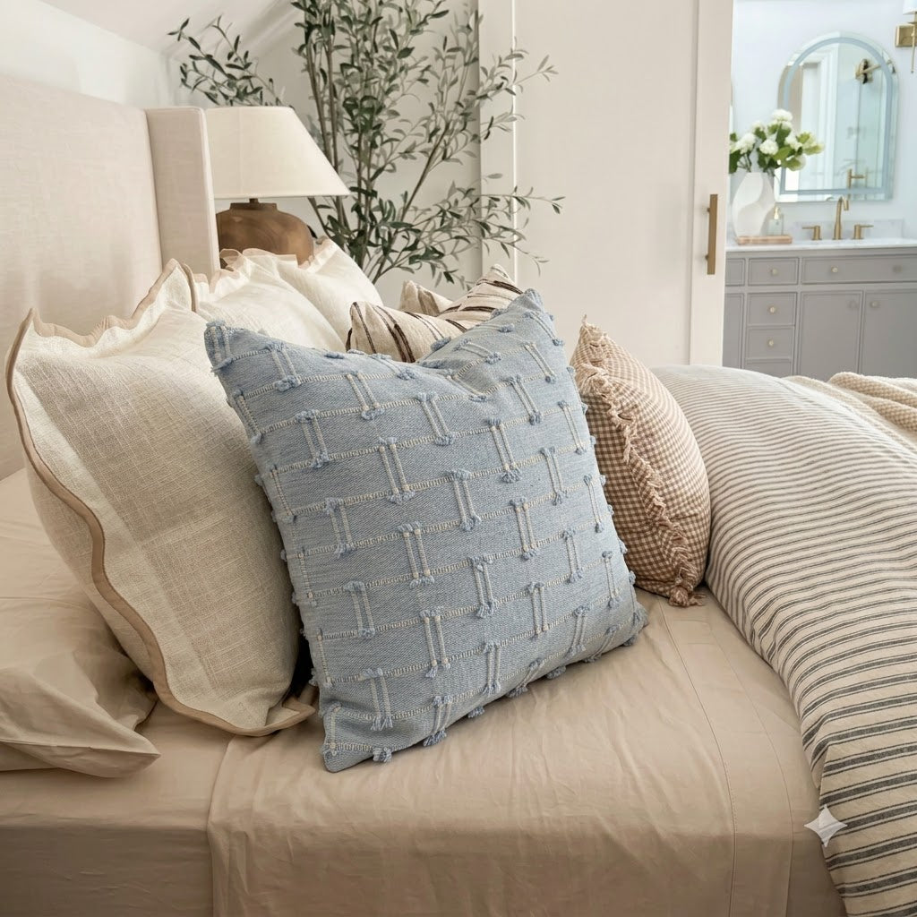 Reid Blue Fringe Cushion Cover