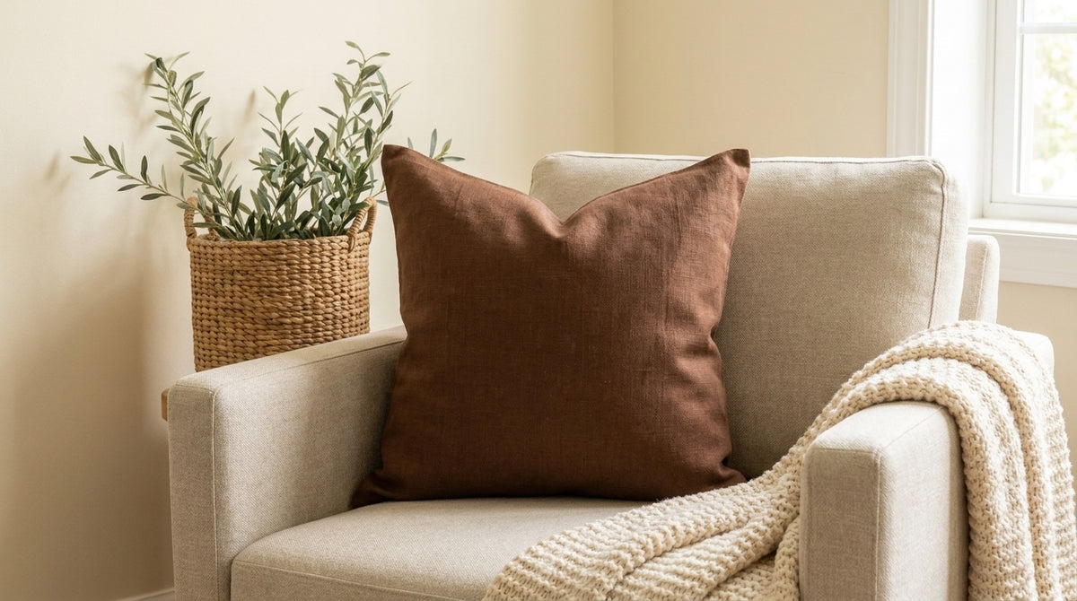 Nadoj Brown solid Linen Pillow Cover
