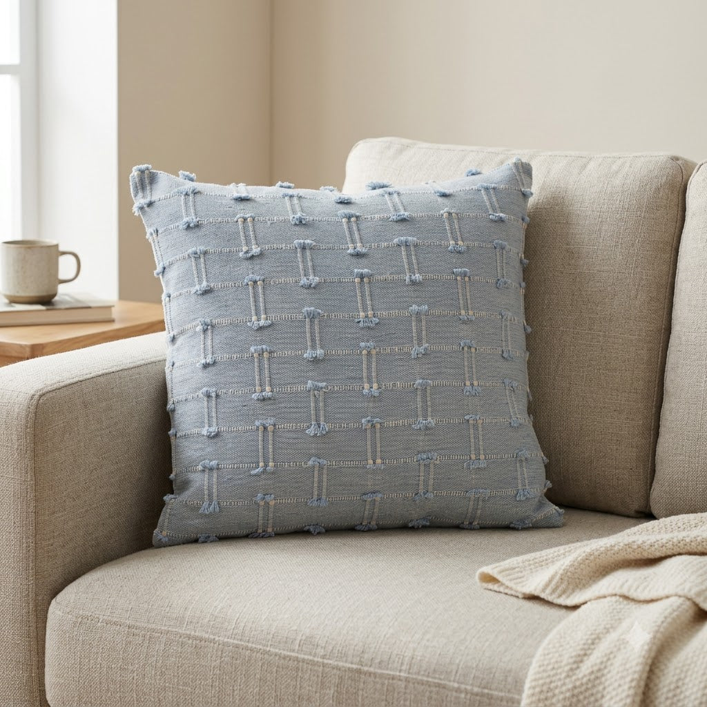Reid Blue Fringe Cushion Cover