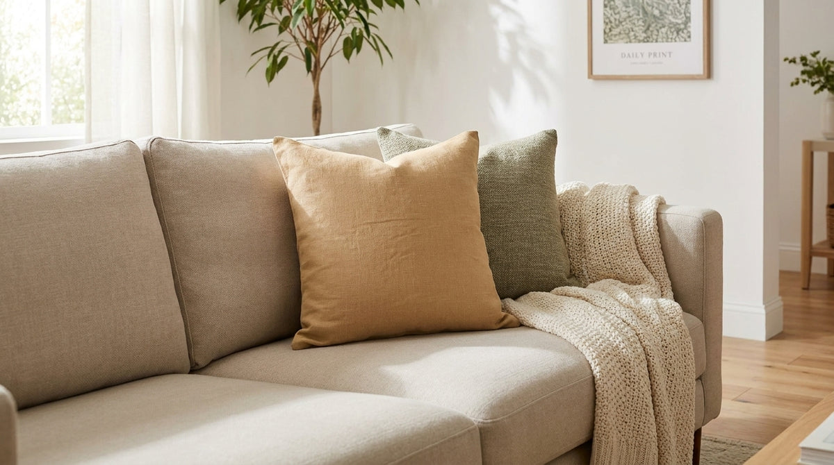 Tavi Ochre Solid Linen Pillow Cover