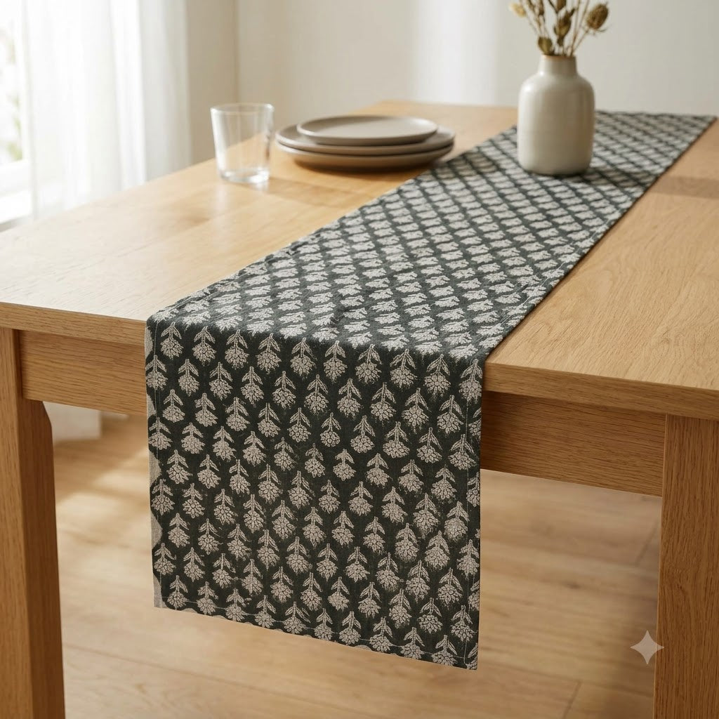 Arova Charcoal Cotton Table Runner