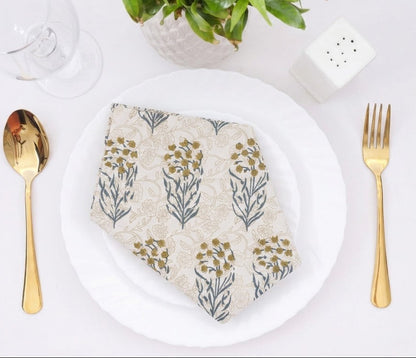 Ochre Wildflower Block Print Napkin