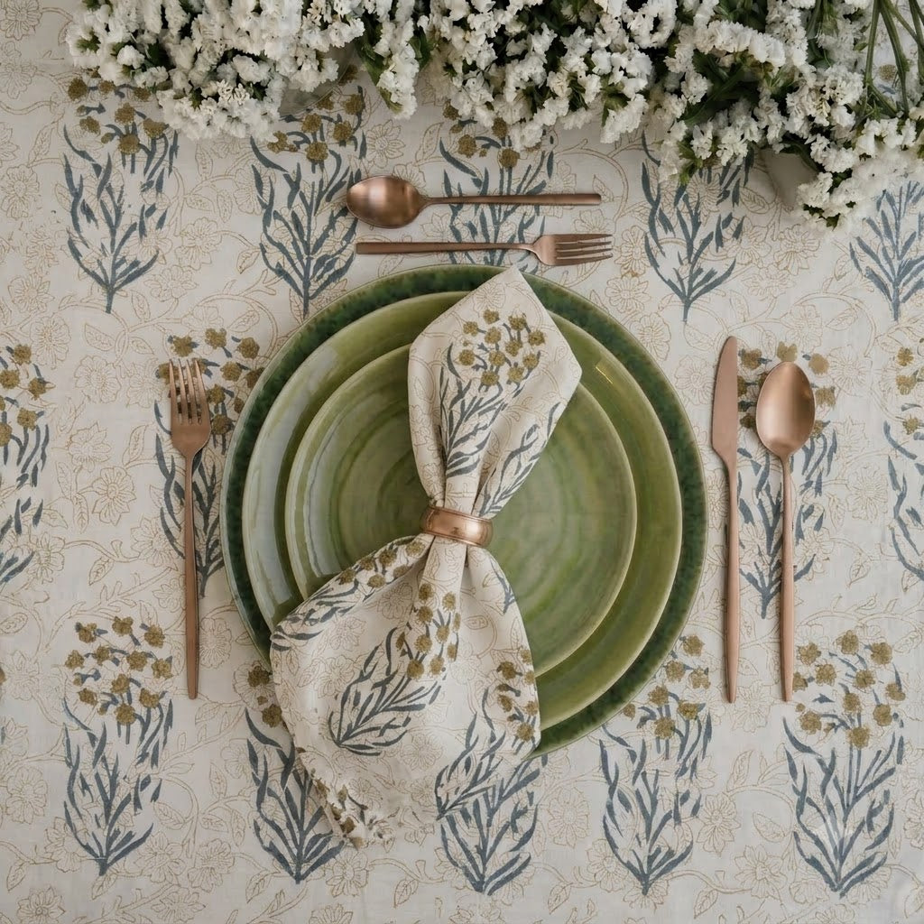 Ochre Wildflower Block Print Napkin